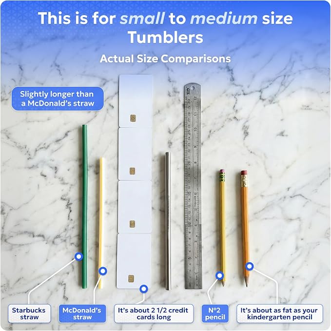 Made in USA 8.5" Stainless Steel Straw Set of 2 – FOR OPEN STRAW LIDS ONLY. Not compatible with flip style lids where straw inserts below lid.