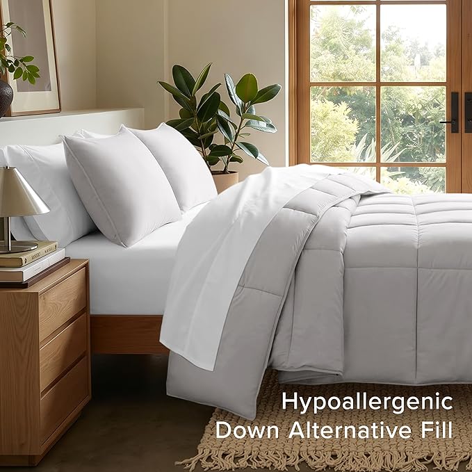 Bare Home Comforter Set - Queen Size - Ultra-Soft - Goose Down Alternative - Premium 1800 Series - All Season Warmth (Queen, Light Grey)