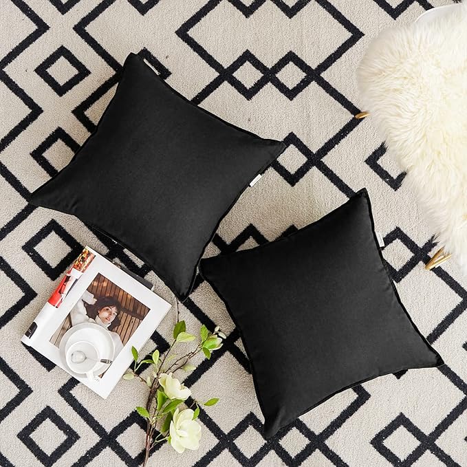 Jeanerlor Set of 2 Decorative 26"x26" Cotton Linen Chair Throw Pillow Case Green for Sofa Durable Classy, Comfortable Cushion Cover for Coffee Shop/Bar (65 x 65cm) Black