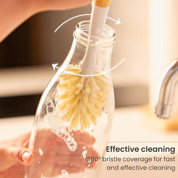Vigar Zeroline 10.2" Bamboo Bottle Brush With Long Handle - Water Bottle Brush for Glassware, Tumblers, Jars and Vases, Kitchen Dish Scrubber, Wooden Bottle Cleaner, Dish Brush for Sink, Kitchen Brush