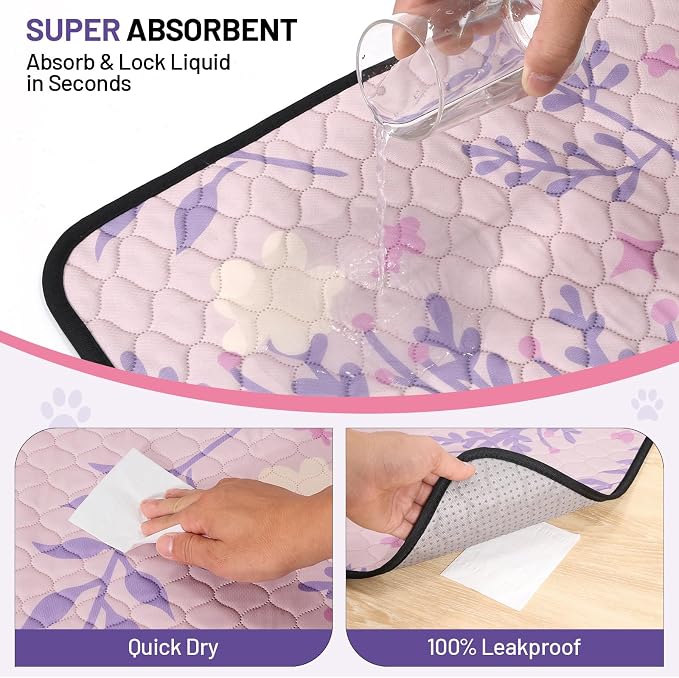 Washable Dog Pee Pads - Absorbent Reusable Puppy Training Pads, Waterproof Leak - Proof & Non - Slip for Crate Whelping Potty Training 24x18 (Pack of 2)