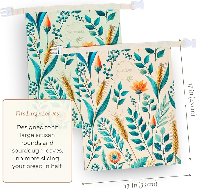 Beeswax Bread Bag for Homemade Bread & Beeswax Wrap Set, 2 XL Sourdough Bread Bags + 2 Beeswax Wraps for Food | Keep Bread Fresh, Breathable, Reusable & Less Waste Storage for Home Bakers