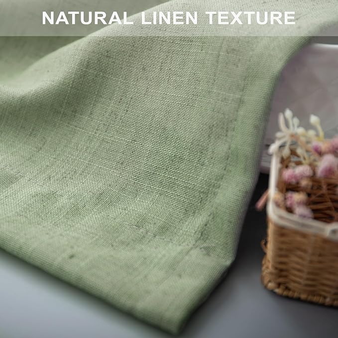Pitalk Sage Green Grommet Curtains 102 Inches Long for Living Room Bedroom 2 Panels Set Grommet Light Filtering Boho Linen Drapes Light Sage Pale Green Curtains 102 Length for Patio Sliding Glass Door
