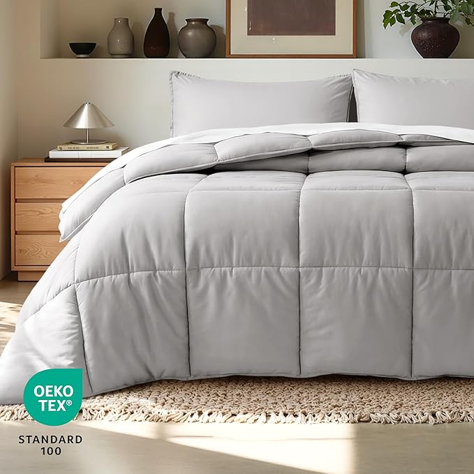 Bare Home Comforter Set - Oversized King Size - Ultra-Soft - Goose Down Alternative - Premium 1800 Series - All Season Warmth (Oversized King, Light Grey)