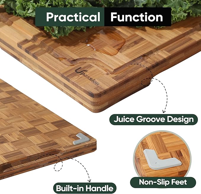 Heavy Duty Bamboo Cutting Board Set 3 Pack Non Toxic Juice Groove Charcuterie Board Book Wood Cutting Boards for Kitchen Solid End Grain Wood Chopping Board Large Butcher Block