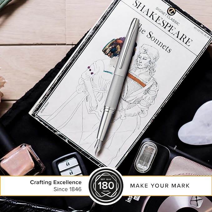 Cross ATX Sandblasted Titanium Gray Stainless Steel Fine Nib Fountain Pen - Refillable Pen for Smooth Writing - Black Ink - Comfortable Grip - Long-Lasting - Professional Office Supplies