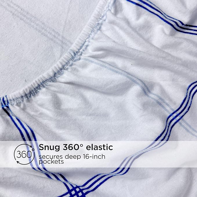 Briarwood Home® Printed Flannel Sheet Set, 100% Organic Cotton, Six-Fold Brushed, Super Soft, Warm, Deep Pocket Bedding with NanoTech Infuse for Enhanced Lasting Strength (Classic Blue Plaid, Queen)