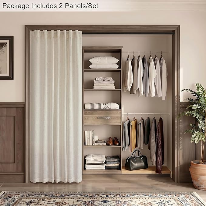 Pitalk Beige Sheer Curtains 80 Inch Length for Living Room 2 Panel Back Tab Rod Pocket Neutral Rustic Modern Farmhouse Semi Privacy Flax Linen Drape Pleated Curtain for Bedroom Wide 52x80 Long Curtain