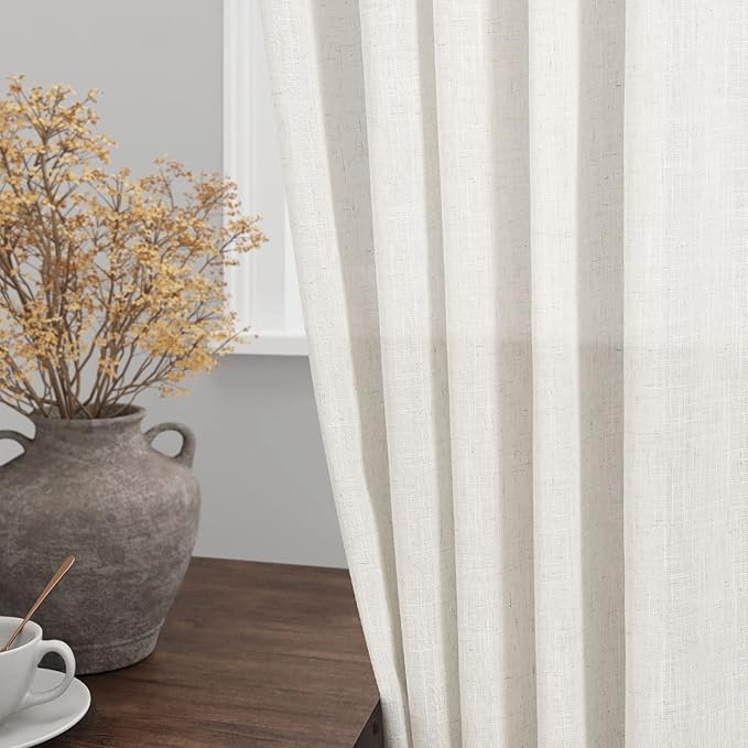 Extra Long Cream Linen Curtains 108 Inches Long 2 Panels Set for Living Room Back Tab Modern Farmhouse Decor Cotton Textured Cream Sheer Linen Curtains 108 Inch Length for Large Window 70x108