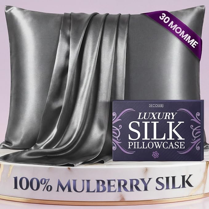 DECOLURE 100% Pure Mulberry Silk Pillow Case King Size – Highest Grade 30 Momme 6A+, Luxuriously Soft & Cooling Silk Pillowcase for Hair & Skin, Hypoallergenic, Breathable, Hidden Zipper (Grey)