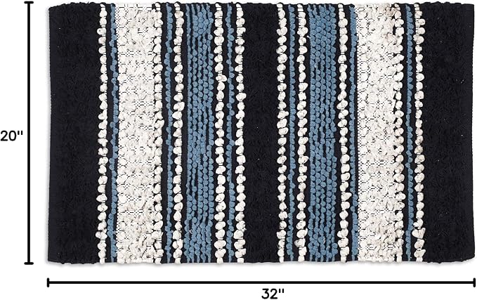 Chenille Cotton Bath Rug 20x32 Inches - Navy, Non-Slip Absorbent Quick Dry Floor Mat Ideal for Bathroom, Kitchen, Laundry Room | Blue Washable Accent Soft Shaggy Throw Door Mats for Entryway, Patio