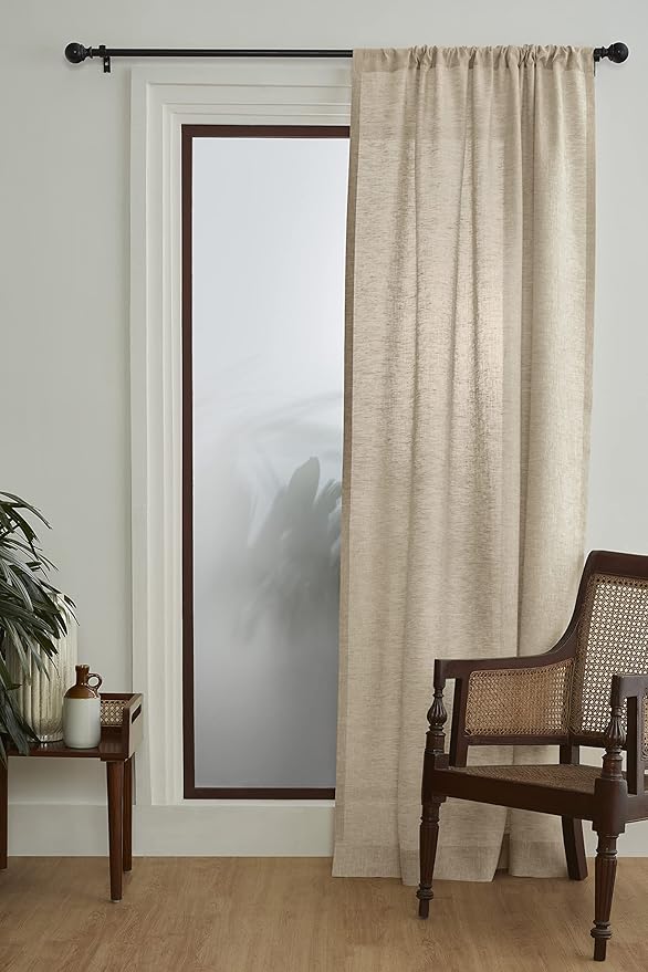Solino Home European Flax Linen Curtain Champagne Beige, 52 x 108 Inch Light Filtering Rod Pocket Curtain 108 Inches Long, 100% Pure Linen Window Treatment for Living Room, Bedroom - 1 Panel
