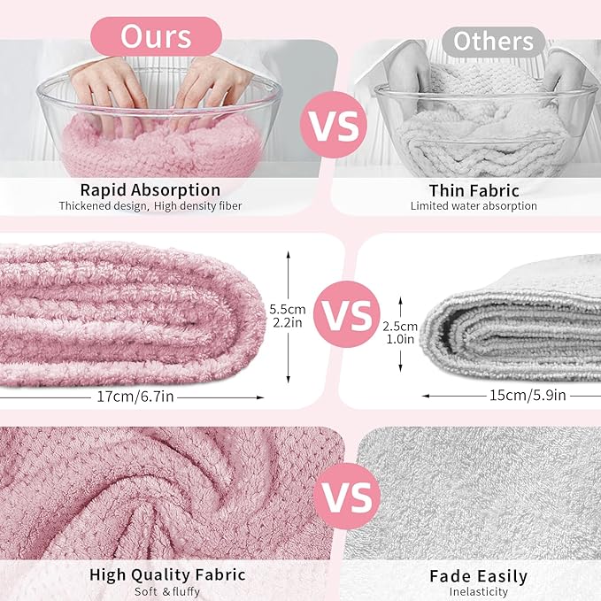 my novel things 3 Pack Hair Towel Wrap for Women, 25.4" x 9.8" Microfiber Towels, Super Absorbent Quick Dry with Button for Curly Hair Anti Frizz (Pink,White,Purple) Gift for Women Girls