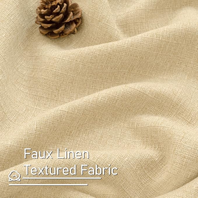LAMIT Sand Linen Curtains 40 Inches Long for Kitchen Windows, Short Linen Textured Drapes Grommet Light Filtering Privacy Window Panels for Bathroom/Cafe/Small Windows, 2 Panels, 42 x 40 Inch