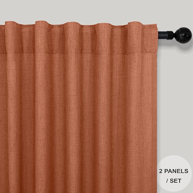 Pitalk Terracotta Curtains 84 Inches Long for Living Room Back Tab Rod Pocket Fall Drapes Semi-Sheer Boho Linen Home Decor Western Curtains for Bedroom 2 Panels Rust Colored