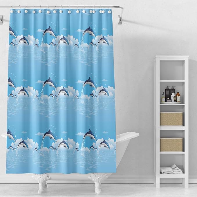 Plastic Shower Liner - Premium PEVA 6G Shower Curtain Liner with Rustproof Grommets and 3 Weighted Magnets, Waterproof Shower Curtain for Bathroom(Blue Dolphin, 72”*72”)