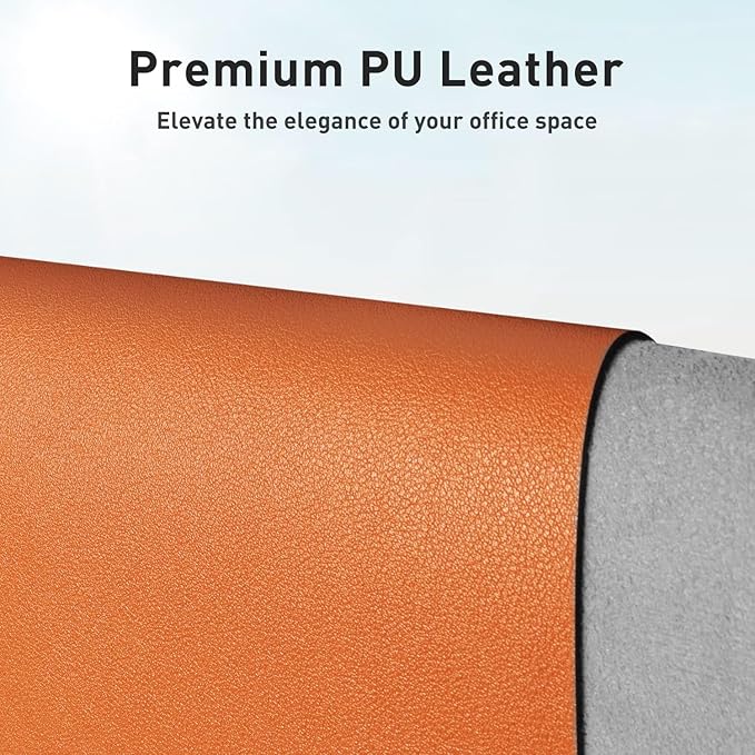 Aothia Faux Leather Desk Mat – Large Mouse Pad, Non-Slip PU Leather Blotter, Waterproof Writing Surface for Office and Home (Hermes Orange, 47.2" x 23.6")