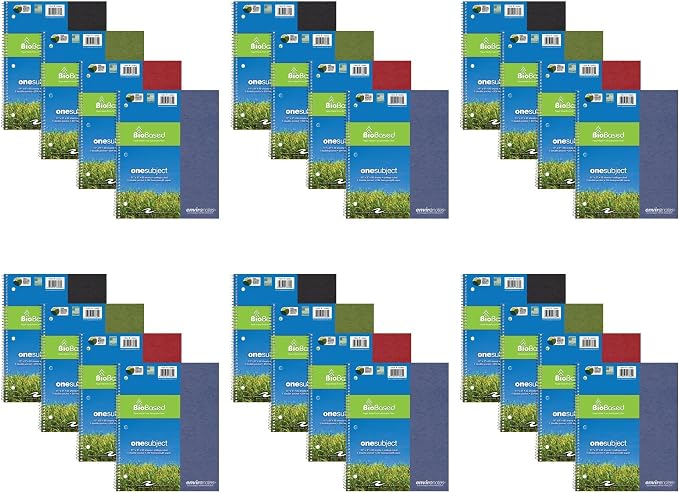 ROARING SPRING Environotes College Ruled Spiral Notebook, 1 Subject Recycled School Notebook with Storage Pocket, 24 Pack, 11" x 9", 80 Perforated Sheets 20 lb Paper, 3 Hole Punched, Made in USA