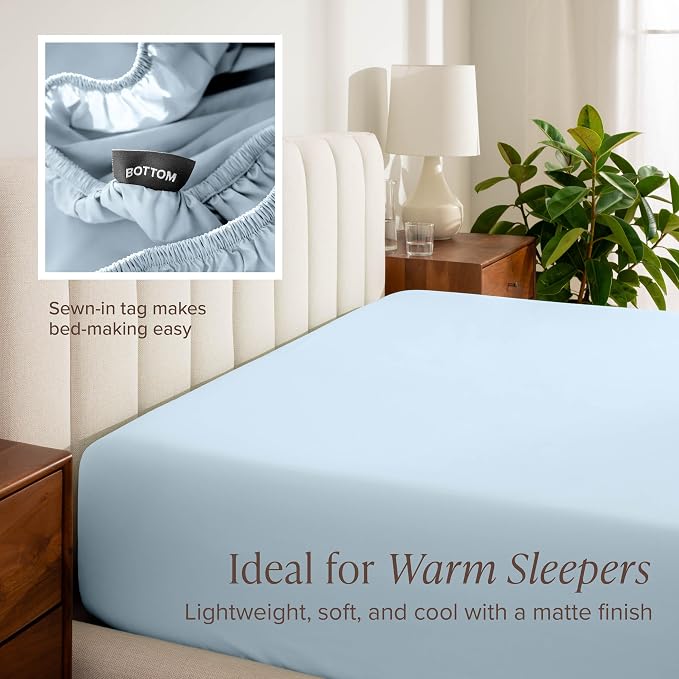 Bare Home 100% Organic Cotton Twin Sheet Set - Crisp Percale Weave - Lightweight & Breathable - Bedding Sheets & Pillowcases (Twin, Winter Blue)