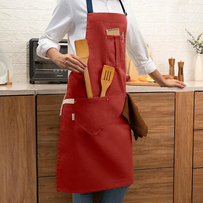 Cotton Canvas Apron for Women & Men – Adjustable Neck Strap & Waist Ties with Pockets