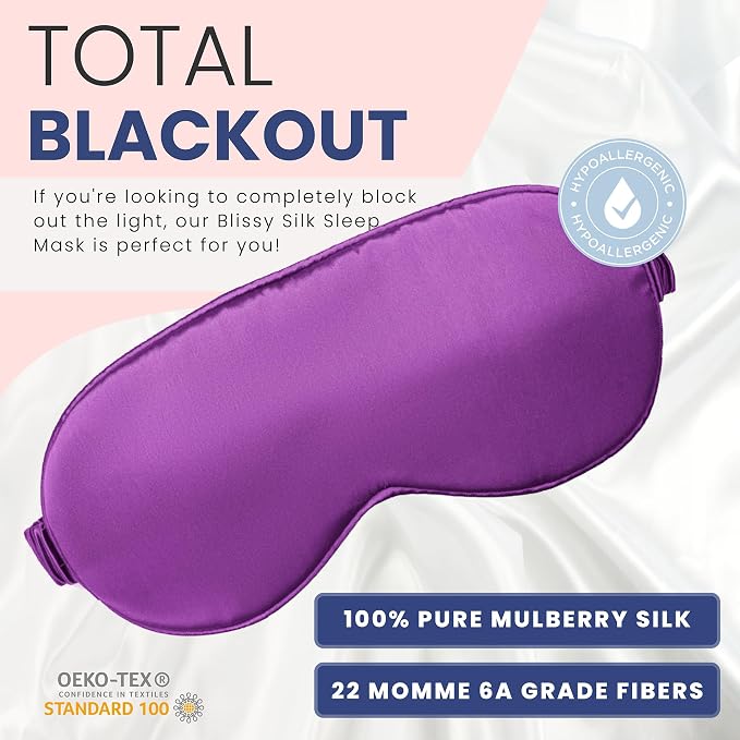 Blissy Silk Sleep Mask - Eye Sleeping Mask for Women & Men for Total Blackout - 100% Pure Mulberry Silk, 22 Momme 6a Fibers - Blindfold Sleep Mask Side Sleeper Eye Cover (Royal Purple)