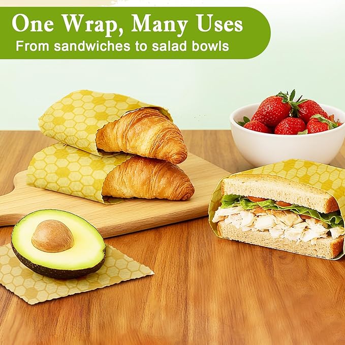 Reusable Beeswax Wraps For Foods, Cheese, Sandwich & Bread- 13 x 39'' Cut to Size - Eco-Friendly Food Storage Alternative to Plastic Wrap & Cheese Paper (Honeycomb Pattern001, 13x39'')