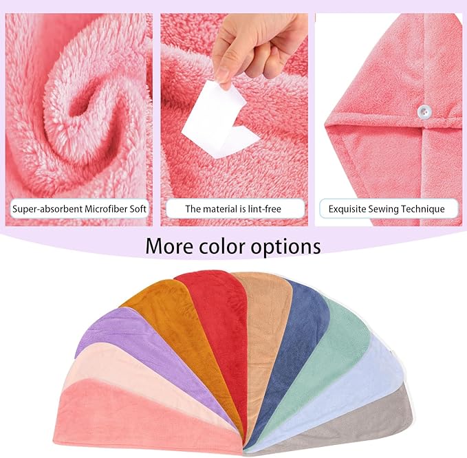 Microfiber Hair Drying Towel Wrap for Women, Hair Turbans Towel for Wet Hair,turbie Twist Hair Towels(The Color of the Picture is for Reference only) (Pink,Light Pink)