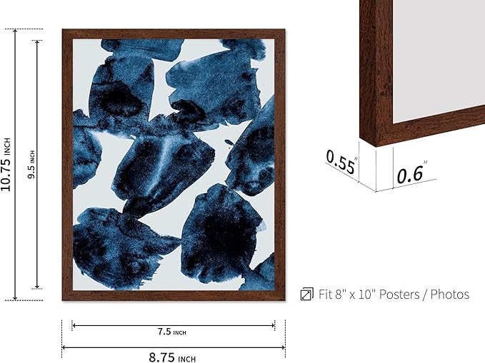 Monem Art Blue Abstract Watercolor Texture Print - Minimalist Modern Art Poster - Wall Decor for Living Room, Bedroom or Office - 8x10 Brown Framed Wall Art by Mareike Bohmer