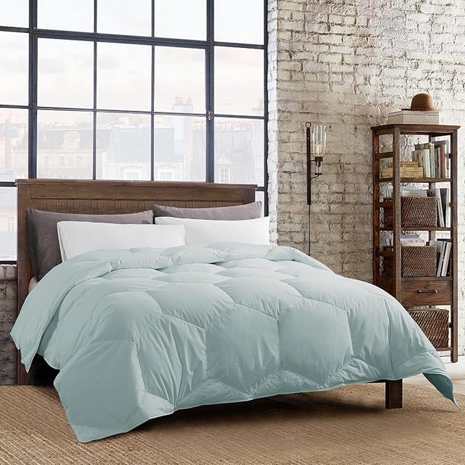 Feather and Loom Honeycomb Stitch Down Alternative All Season Comforter - Soft and Easy Care Microfiber Cover, Hypoallergenic High Loft Fill, Machine Wash - Color: Dusty Aqua | Size: Full/Queen