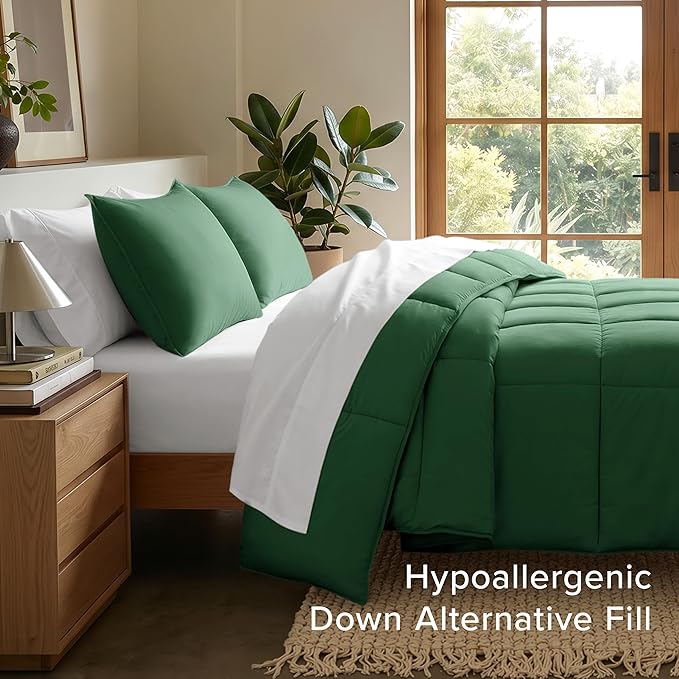 Bare Home Comforter Set - Queen Size - Ultra-Soft - Goose Down Alternative - Premium 1800 Series - All Season Warmth (Queen, Forest Green)