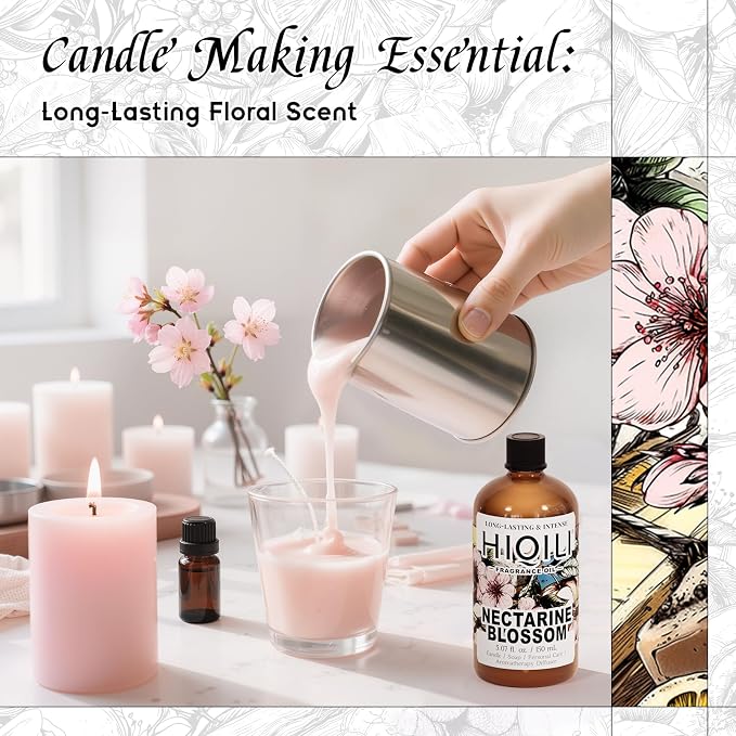 HIQILI Nectarine Blossom Fragrance Oil for Perfume, Candle & Soap Making | Perfect for Diffuser Home, Car, Yoga & SPA, Add to Body Lotion, Dryer Balls - 5.07 Fl Oz / 150 ML