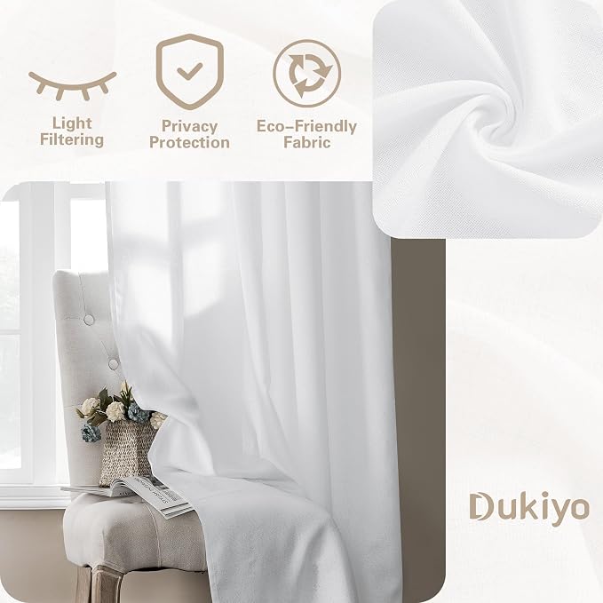 White Linen Kitchen Curtains 30 Inches Long for Half Window Dual Rod Pocket Semi Sheer Drapes Privacy Light Filtering Small Curtains 30 Inch Length for Cafe RV Campers W25xL30 Set of 2