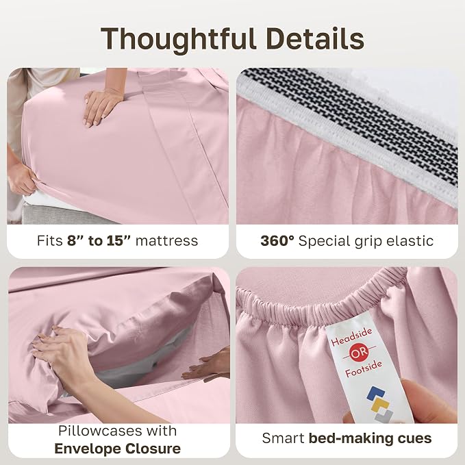 California Design Den Full Bed Sheets Set - Soft 100% Organic Bed Sheets with Deep Pockets, Crisp Percale, Breathable and Durable Bedding Set (Pink - Chalky Tone)