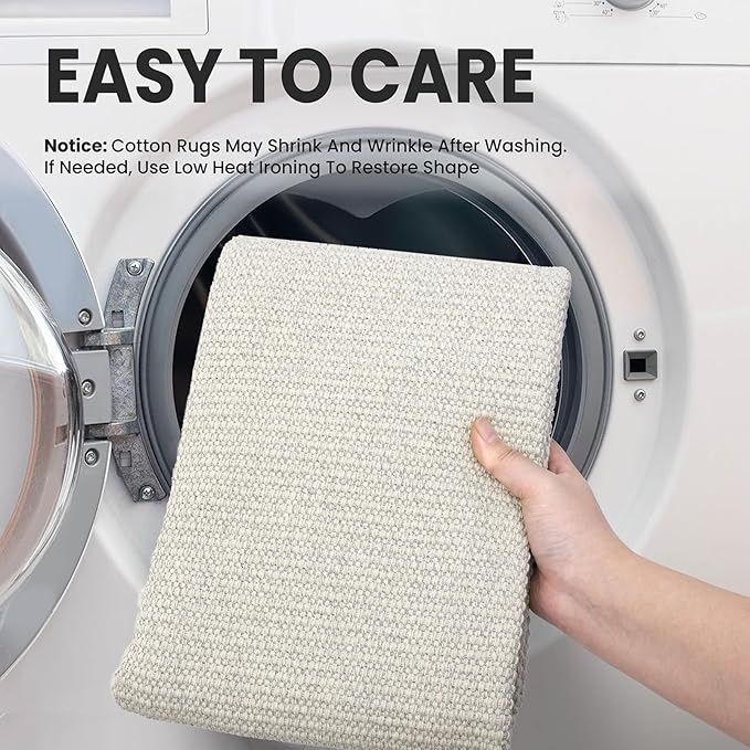 EARTHALL Washable Runner Rug 3x6 Ft Non Slip Runners for Hallways Wide Cotton Rubber Backed Kitchen Runner Braided Indoor Floor Carpet Runners for Entryway, Hallway, Kitchen, Bedroom, Cream/Grayish