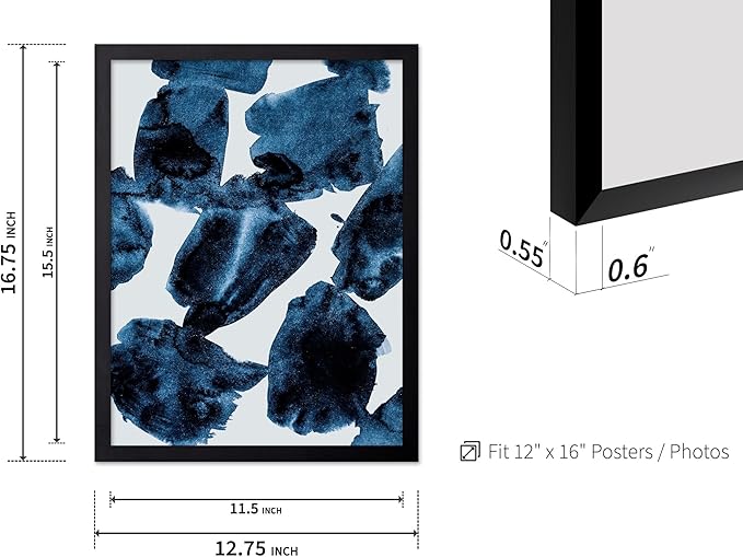 Monem Art Blue Abstract Watercolor Texture Print - Minimalist Modern Art Poster - Wall Decor for Living Room, Bedroom or Office - 12x16 Black Framed Wall Art by Mareike Bohmer