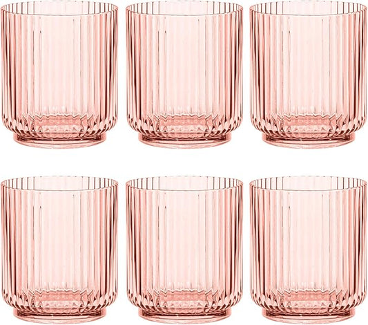 Abode Homewares Mesa 15 oz Durable Acrylic Double Old Fashioned Glasses, Shatter-Resistant and Dishwasher-Safe Drinkware for Outdoor/Indoor Use, Ideal for Scotch, Bourbon, Cocktails - Pink - Set of 6