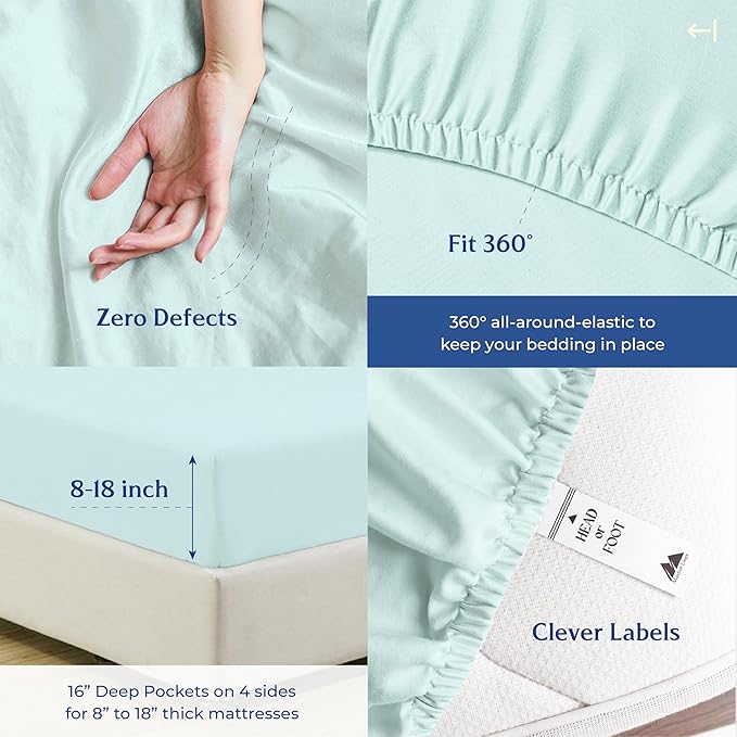 Mayfair Linen 100% Organic Cotton Percale Weave Fitted Sheet California King Size, Sea Foam, 1 Deep Pocket Cal King Fitted Sheet, Fits Mattress Upto 16" Crisp & Cool Bed Linen, Luxury GOTS Certified