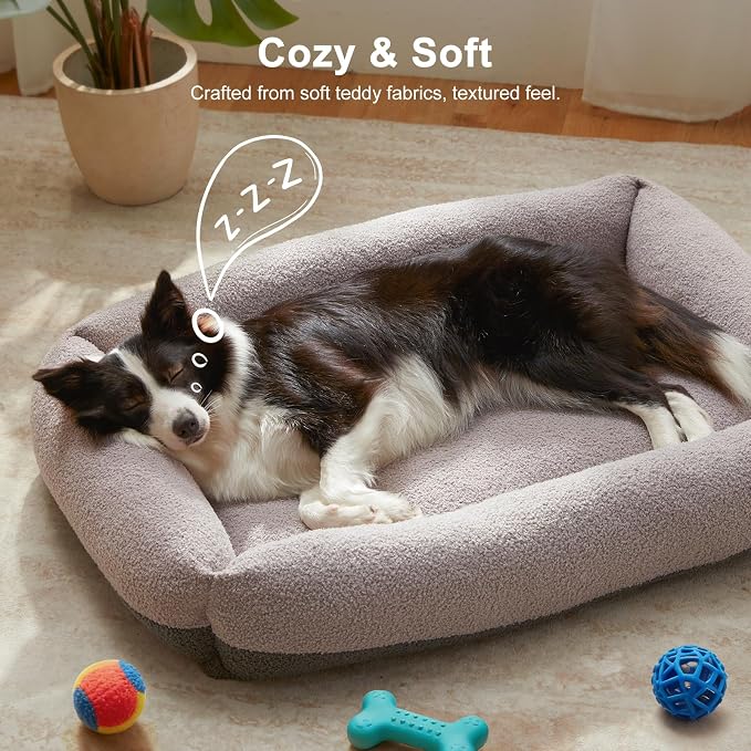 FURTIME Washable Dog Bed Medium Size Dogs, Rectangle Comfy Fluffy Medium Dog Bed, Removable Zipper Cover Machine Wash, Soft Orthopedic Bed Durable Pet Cuddler with Anti-Slip Bottom, 25"x21"x7", Grey