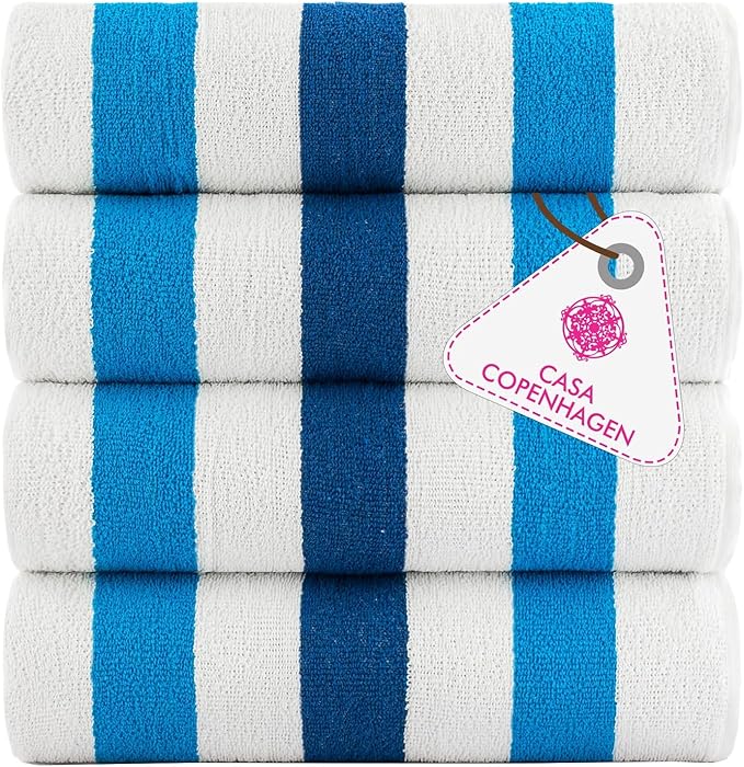 CASA COPENHAGEN Monaco Beach Towels Designed in Denmark Rough and Tough, Quick Dry, for Pool, Bath & Shower 30x60 inches 4 Pieces Cotton Beach Bath Towels Set - Navy Blue