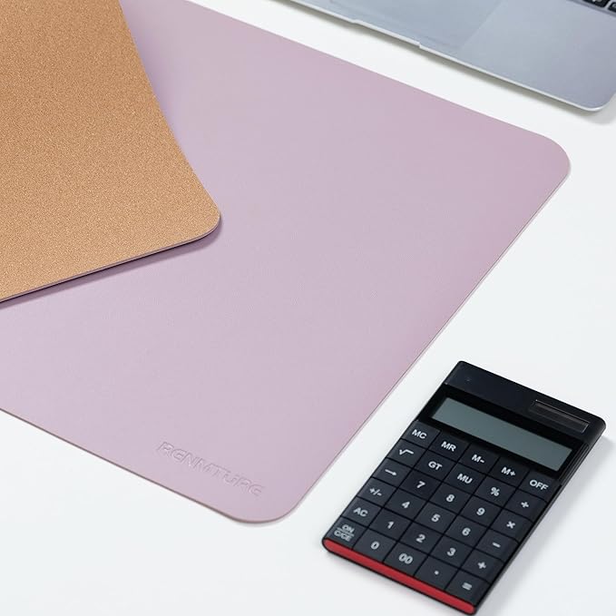 RENMTURE Dual-Sided Large Desk Pad, Faux Leather Natural Cork Mouse pad, Desk Accessories Protector, for Office and Home Work (Dusky Pink, 23.6" x 13.7")