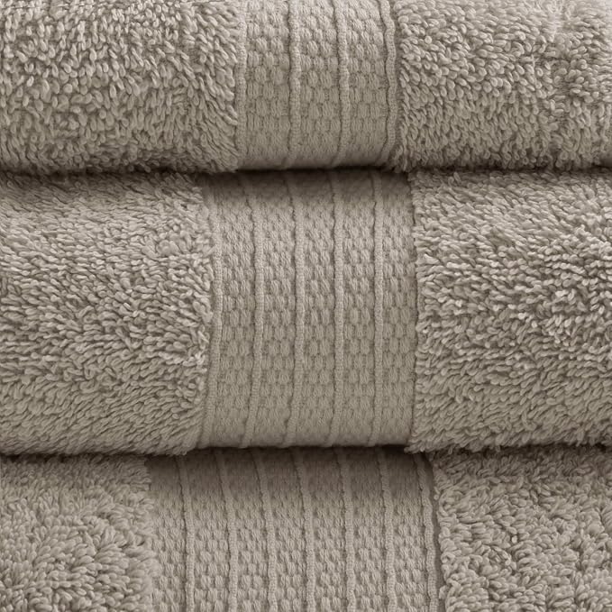 Madison Park Organic 100% Cotton Bathroom Towel Set, Hotel & Spa Quality Highly Absorbent, Quick Dry, Include for Shower, Handwash & Facial Washcloth, Multi-Sizes, Tan