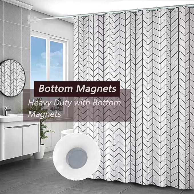 TIKABC White Grid Shower Curtain Liner, 4G PEVA Shower Liner, Plastic Peva Waterproof Shower Curtains, 72x72 inch with Grommet Holes 3 Magnetic Weights