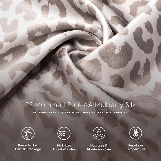 TAFTS 22mm 100% Pure Mulberry 6A Silk Pillowcase for Hair & Skin with Envelope Closure, Cooling, Natural, Organic, Double Sided Silk Pillow Case (Leopard, Standard Size, 20"x26")