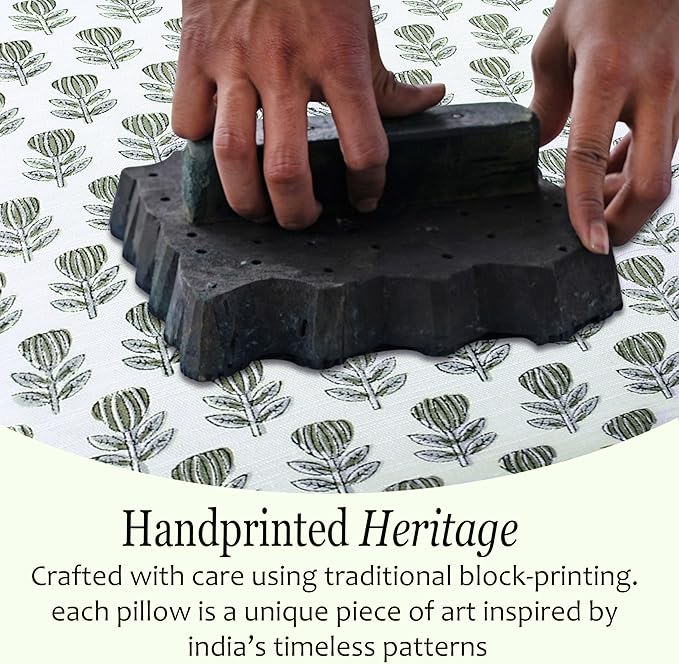 CPC Rustic Sage Trellis Block Print Throw Cushion Cover 20 x 20 Inch Set 2 - Decorative Boho Floral Pillow Case for Living Room, Bed, Sofa Home Decor Gift for Spring, Mother's Day