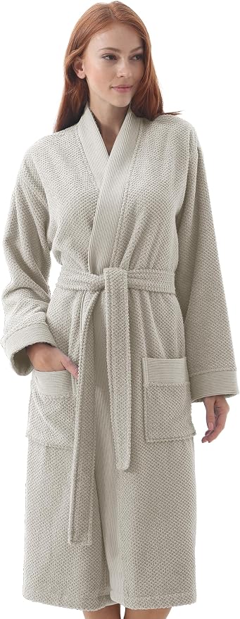 SEYANTE Turkish Cotton Bathrobe for Women - Organic GOTS Certified Terry Hooded Kimono Robe - Spa Quality Women's Cotton Robe