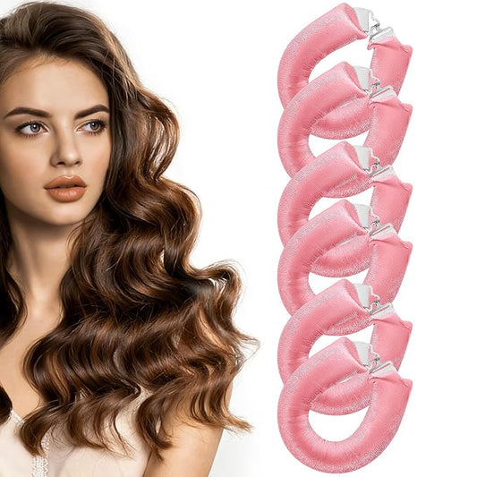 Heatless Curlers, Heatless Curls Overnight Set for Women, Soft Hair Curlers to Sleep In, Jumbo No Heat Hair Curlers Set with Headscarf and Hook for Long Hair - 6Pcs Pink