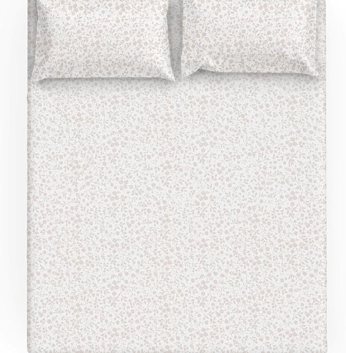 MakeMake Organics Organic Queen Fitted Sheet Set GOTS Certified Organic Cotton Fitted Sheet with Pillowcase Ultra Soft Non Toxic Breathable Hypoallergenic Colorful Neutral (Queen, Gardenia)
