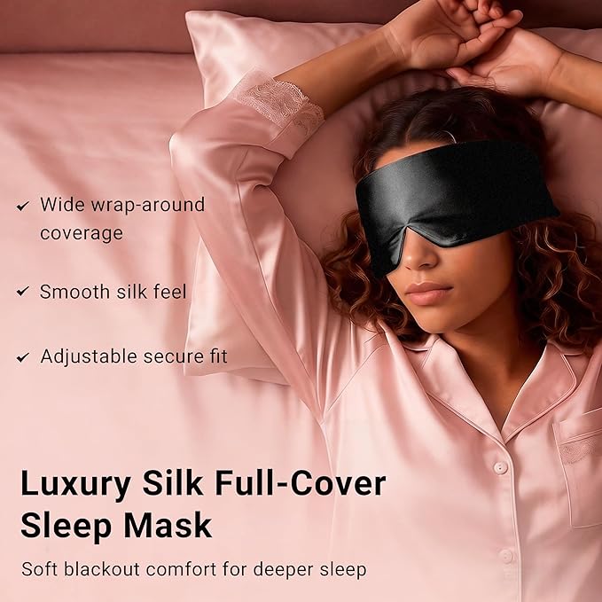 Silk Sleep Mask for Side Sleepers, Eye Mask for Sleeping Women Men, Face-Hugging Padded Eye Cover, 100% 22 Momme Pure Mulberry Silk, Soft Light Blocking Mask for Travel, Naps & Shift Workers (Black)