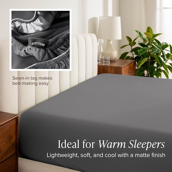 Bare Home 100% Organic Cotton King Sheet Set - Crisp Percale Weave - Lightweight & Breathable - Bedding Sheets & Pillowcases (King, Grey)