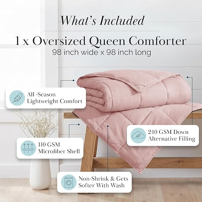 Southshore Fine Living, Inc. Pink Comforter Only, Queen/Full Size Bedding, Down-Alternative Comforter Queen Size, Soft Fluffy Comforters, Oversized Bedding for Vacation Homes, Pink Comforters
